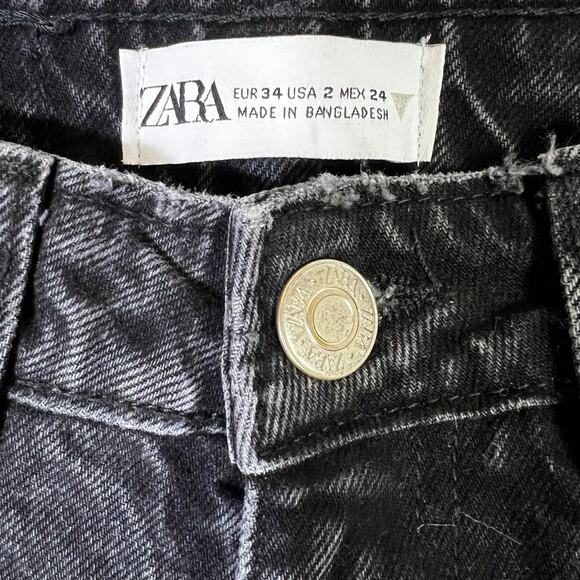 Zara Mom Jeans Womens 2 Black High Rise Rigid Tapered Clean Cut Minimalist Goth - Picture 4 of 5